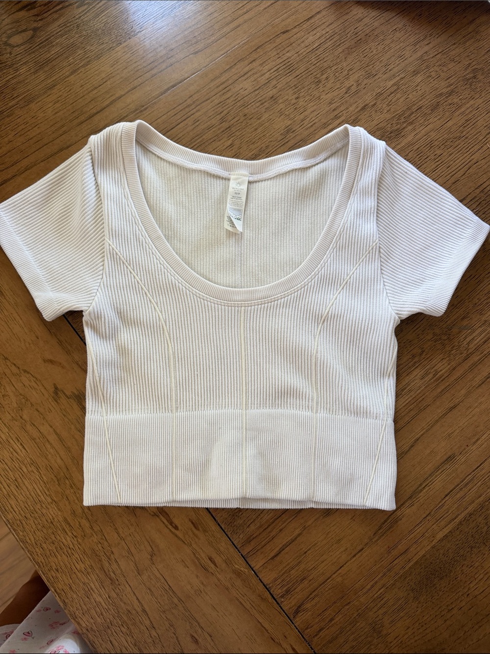 Women's Aerie XS OFFLINE White Ribbed Scoop Neck Crop Top